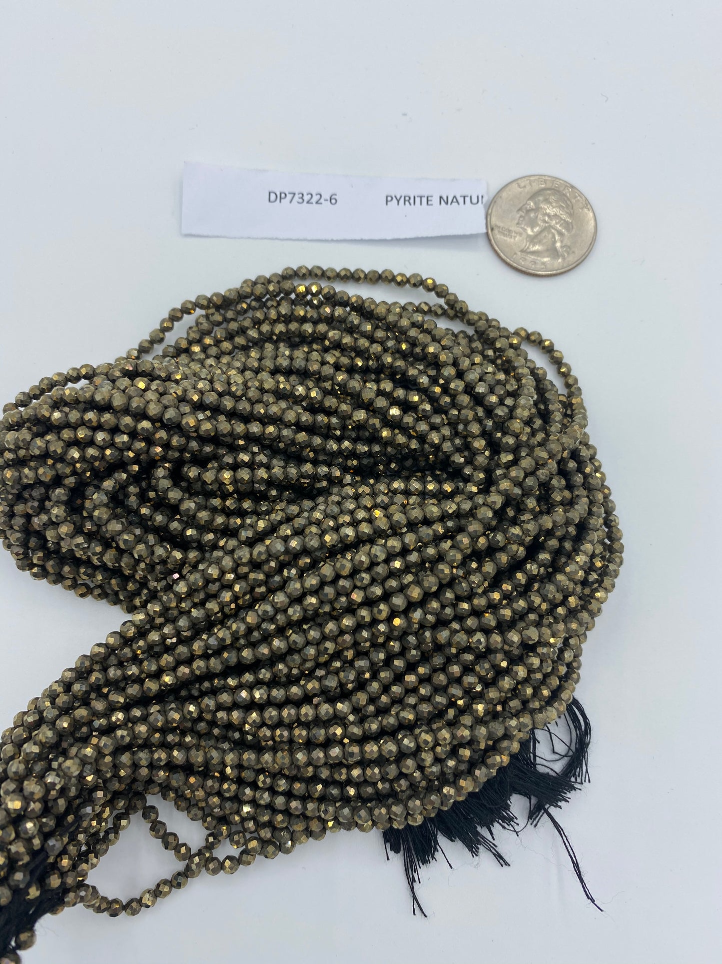 PYRITE NATURAL BEADS ROUND FACETED 3-4MM