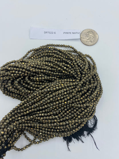 PYRITE NATURAL BEADS ROUND FACETED 3-4MM