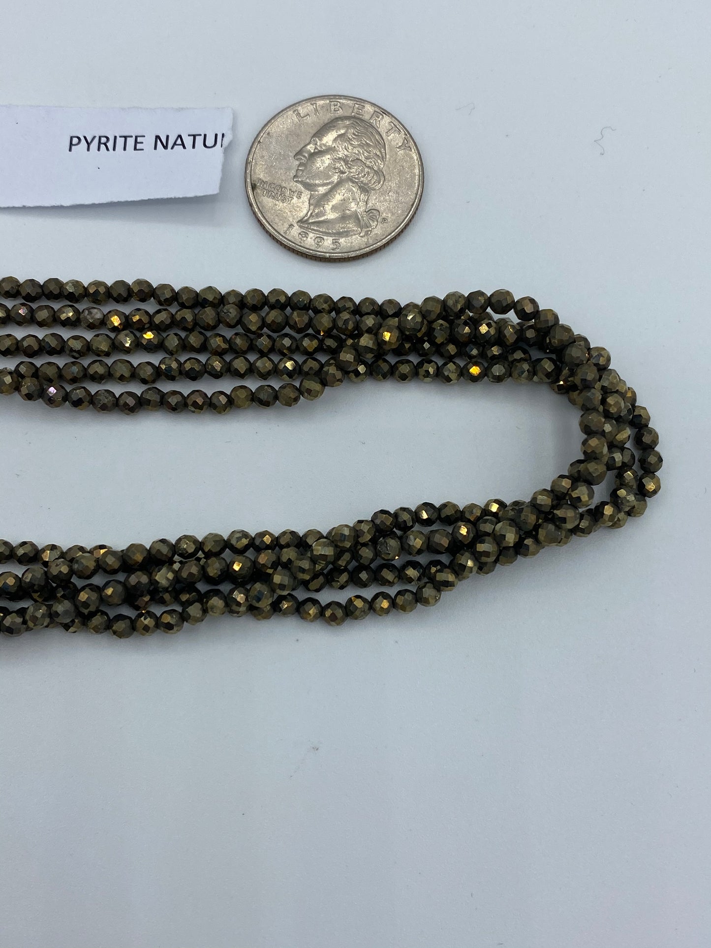 PYRITE NATURAL BEADS ROUND FACETED 3-4MM