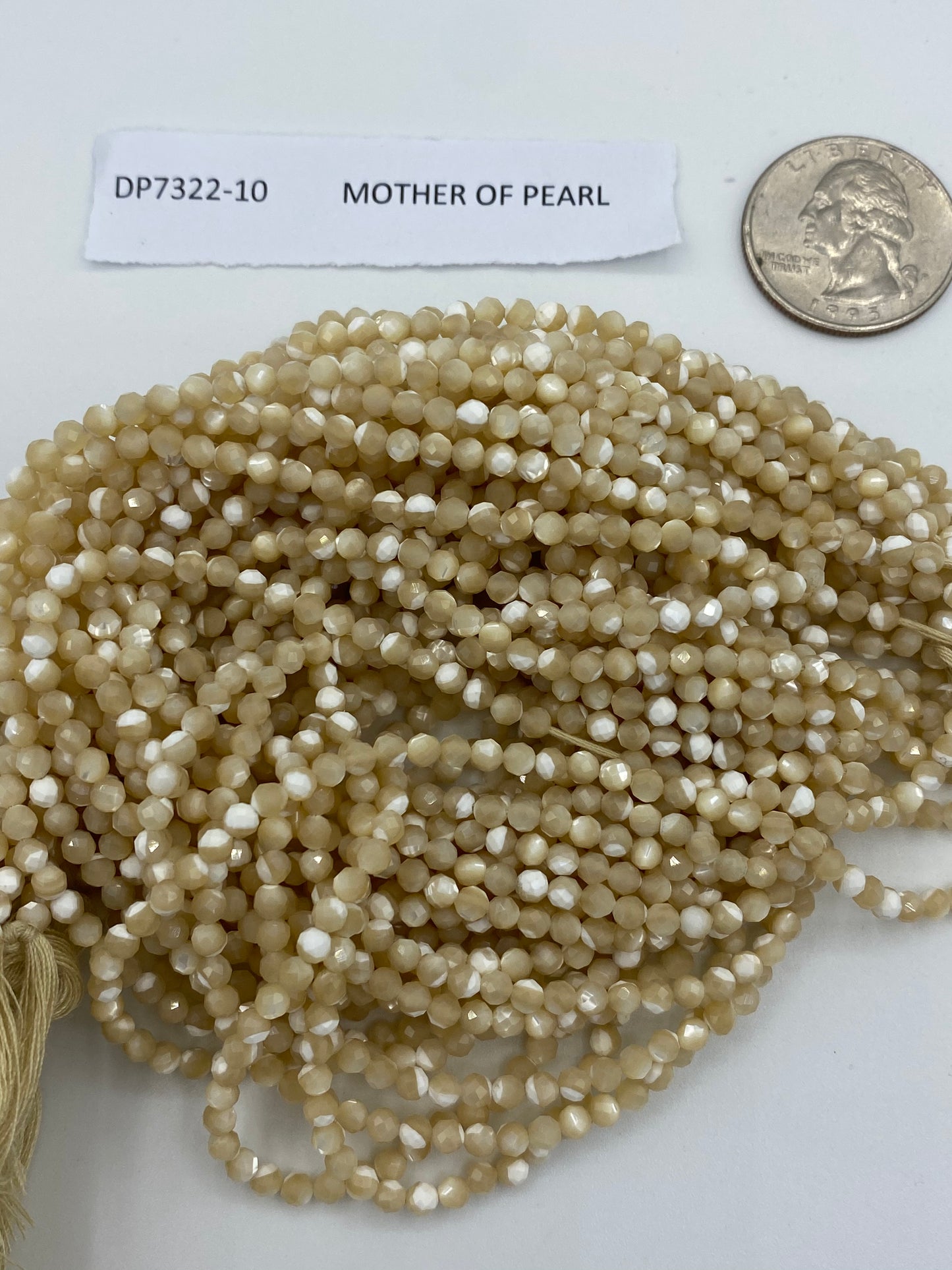 Pearl, MOTHER OF PEARL BEADS ROUND FACETED 3-4MM