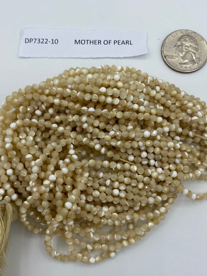 Pearl, MOTHER OF PEARL BEADS ROUND FACETED 3-4MM