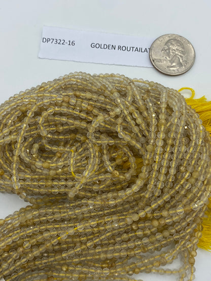 Quartz, GOLDEN ROUTAILATED BEADS ROUND FACETED 3-4MM