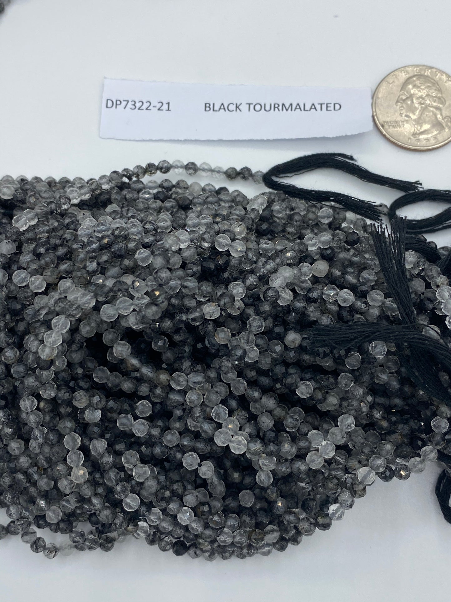 Quartz, Black Rutilated Tourmalinated Quartz Faceted Beads Round Faceted 3-4MM