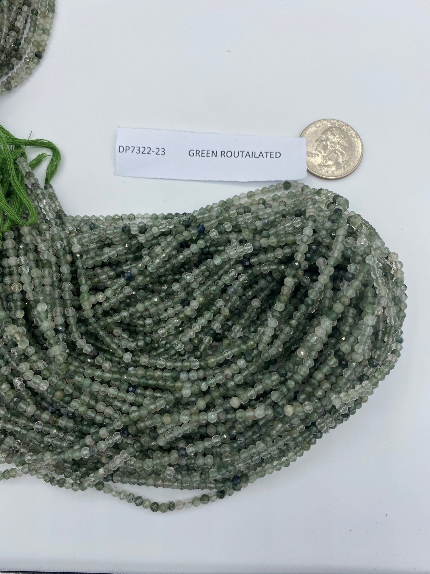 Quartz, GREEN ROUTAILATED QUARTZ BEADS ROUND FACETED 3-4MM