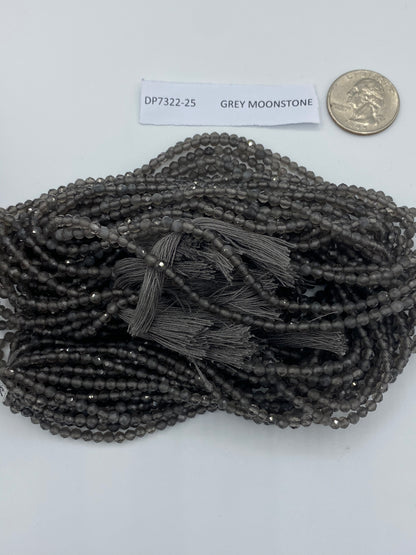 MOONSTONE, GREY MOONSTONE BEADS ROUND FACETED 3-4MM
