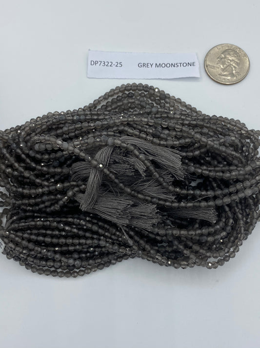 MOONSTONE, GREY MOONSTONE BEADS ROUND FACETED 3-4MM