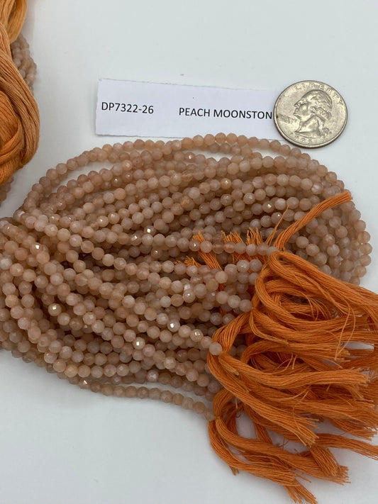 Moonstone, PEACH MOONSTONE BEADS ROUND FACETED 3-4MM