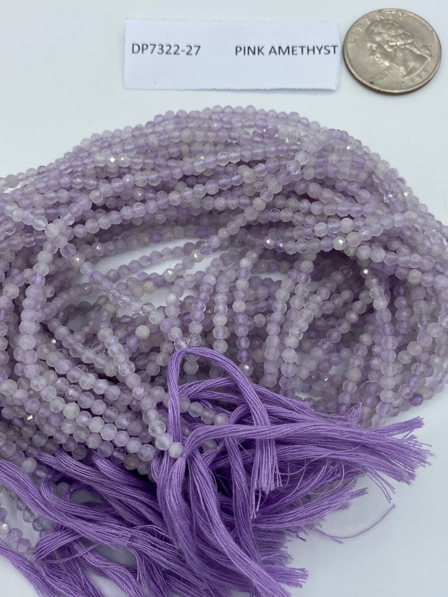 Amethyst, PINK AMETHYST BEADS ROUND FACETED 3-4MM