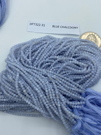Chalcedony, BLUE CHALCDONY BEADS ROUND FACETED 3-4MM