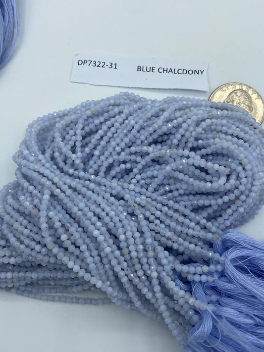 Chalcedony, BLUE CHALCDONY BEADS ROUND FACETED 3-4MM