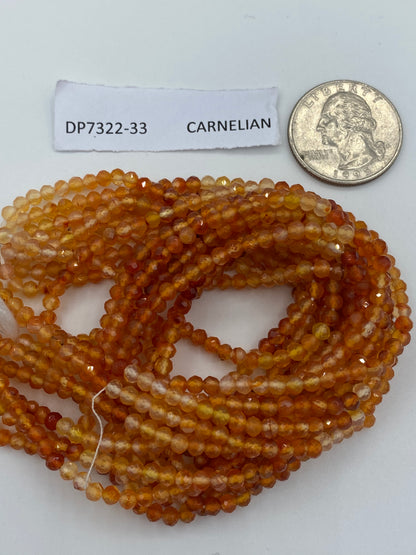 CARNELIAN BEADS ROUND FACETED 3-4MM