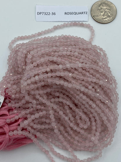 Quartz, ROSEQUARTZ QUARTZ BEADS ROUND FACETED 3-4MM