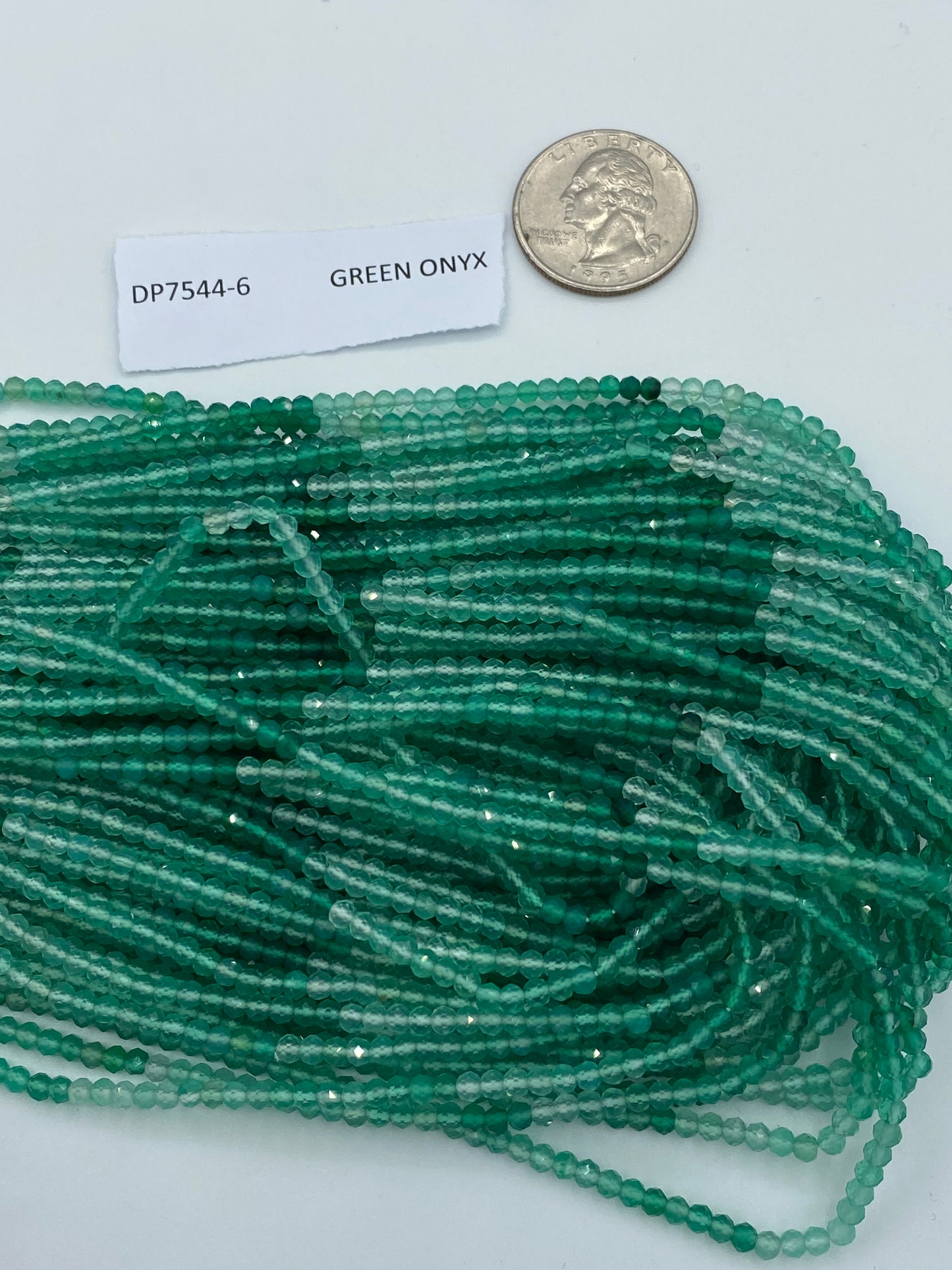 Onyx, GREEN ONYX BEADS ROUND FACETED 3-4MM