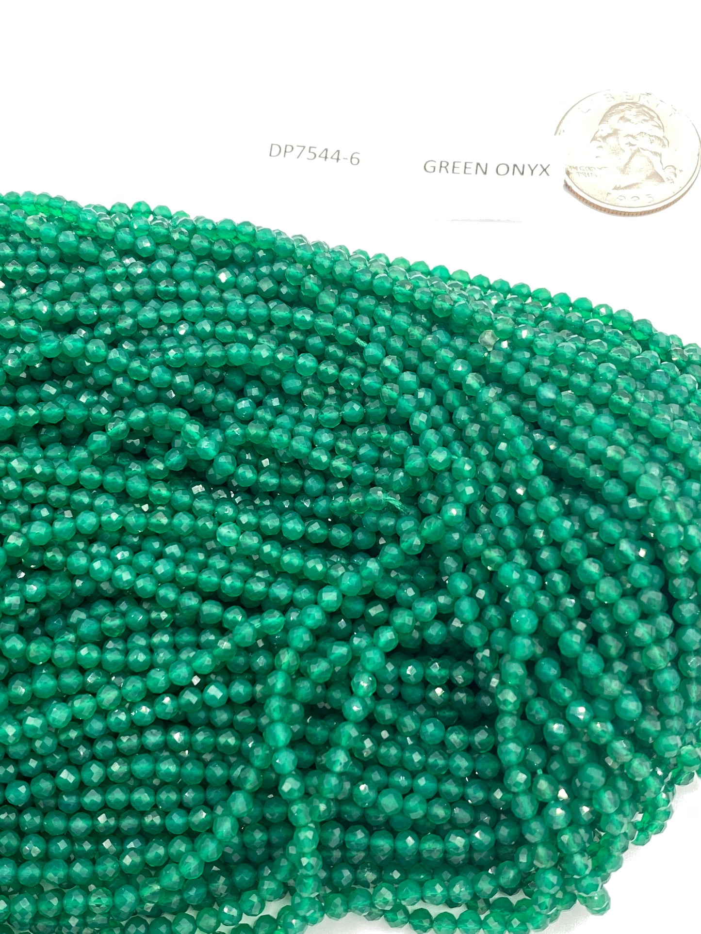 Onyx, GREEN ONYX BEADS ROUND FACETED 3-4MM