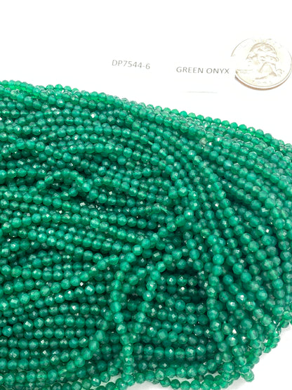 Onyx, GREEN ONYX BEADS ROUND FACETED 3-4MM