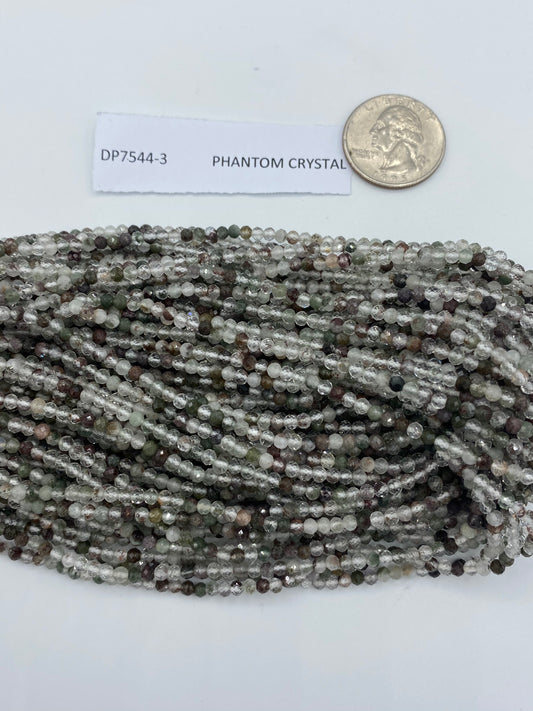 Quartz, PHANTOM CRYSTAL QUARTZ BEADS ROUND FACETED 3-4MM