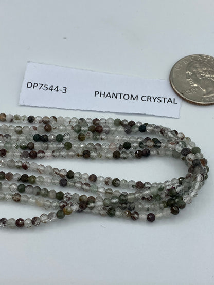 Quartz, PHANTOM CRYSTAL QUARTZ BEADS ROUND FACETED 3-4MM