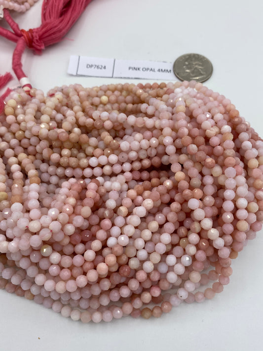 Opal, PINK OPAL BEADS ROUND FACETED 3-4MM
