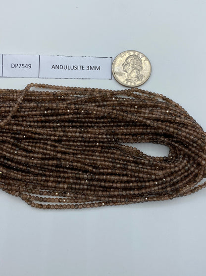 ANDULUSITE BEADS ROUND FACETED 3-4MM