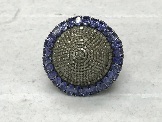 Round Diamond Ring with Blue Opal Stone