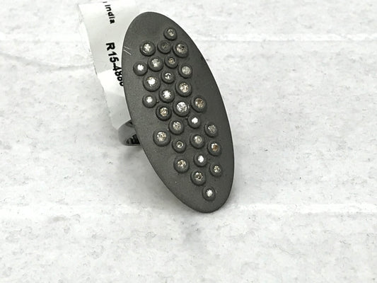 Oval Silver Pave Diamond Ring .925 Oxidized Sterling Silver Diamond Ring, Genuine handmade pave diamond Ring