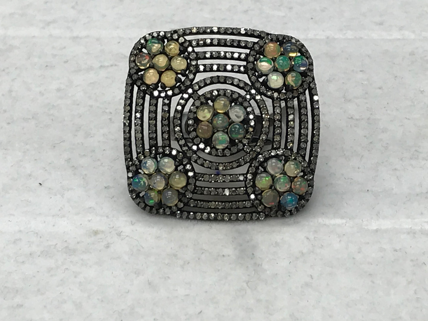 Pave Diamond Ring .925 Oxidized Sterling Silver Diamond Ring, Genuine handmade pave diamond Ring Size Approx 1.36"(34 MM)
