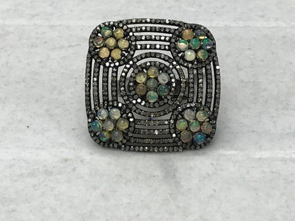 Pave Diamond Ring .925 Oxidized Sterling Silver Diamond Ring, Genuine handmade pave diamond Ring Size Approx 1.36"(34 MM)