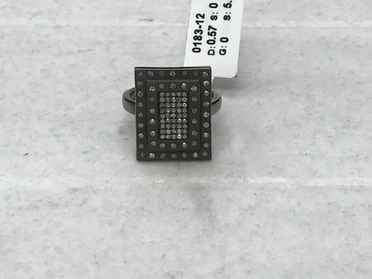 Rectangle Silver Pave Diamond Ring .925 Oxidized Sterling Silver Diamond Ring, Genuine handmade pave diamond Ring