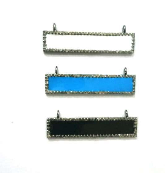 Enamel Rectangle Shape Diamond Pendant .925 Oxidized Sterling Silver Diamond Pendant, Genuine handmade pave diamond Charm Size 32X8 MM