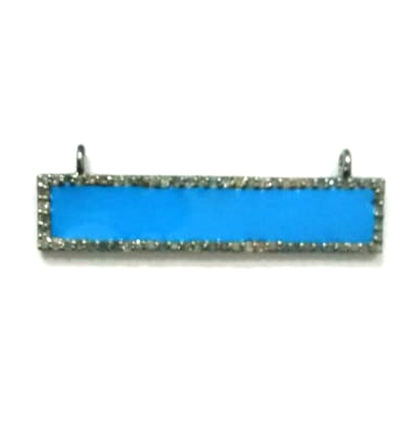 Enamel Rectangle Shape Diamond Pendant .925 Oxidized Sterling Silver Diamond Pendant, Genuine handmade pave diamond Charm Size 32X8 MM