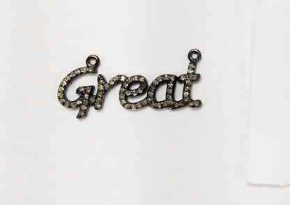 Great Diamond Pendant .925 Oxidized Sterling Silver Diamond Pendant, Genuine handmade pave diamond Pendant Size 1.08"(10 x 27 mm)