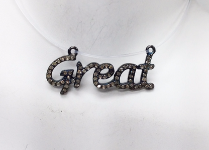 Great Diamond Pendant .925 Oxidized Sterling Silver Diamond Pendant, Genuine handmade pave diamond Pendant Size 1.08"(10 x 27 mm)