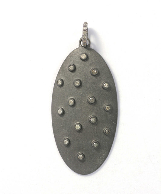 Oval Shape Diamond Pendant .925 Oxidized Sterling Silver Diamond Pendant, Genuine handmade pave diamond Pendant.