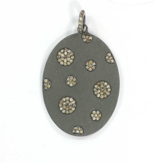 Oval Shape Diamond Pendant .925 Oxidized Sterling Silver Diamond Pendant, Genuine handmade pave diamond Pendant.