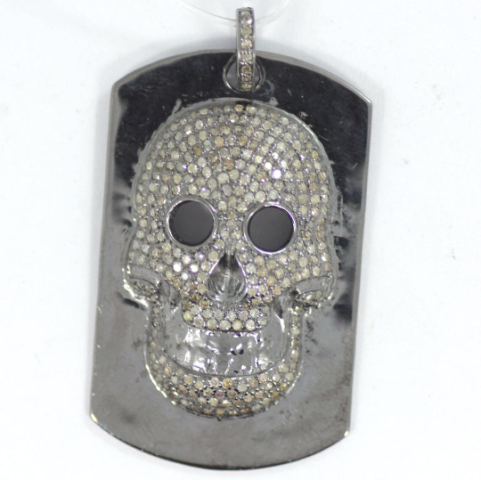 Pave Diamond Charm .925 Oxidized Sterling Silver Diamond Charms, Genuine handmade pave diamond Charm Size 40 x 25 MM