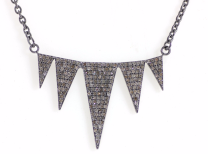 Pave Diamond Necklace .925 Oxidized Sterling Silver Diamond Necklace, Genuine handmade pave diamond Necklace Size 37 x 23 MM