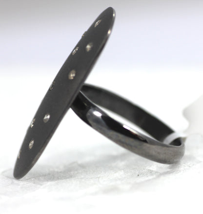 Silver Pave Diamond Ring .925 Oxidized Sterling Silver Diamond Ring, Genuine handmade pave diamond Ring Size Approx 1.20"(30X15 MM)