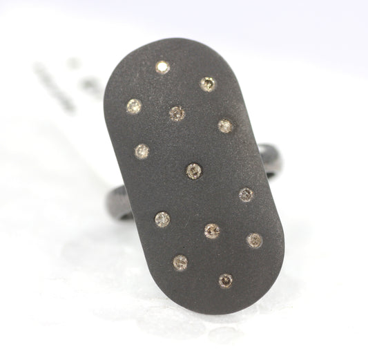 Silver Pave Diamond Ring .925 Oxidized Sterling Silver Diamond Ring, Genuine handmade pave diamond Ring Size Approx 1.20"(30X15 MM)