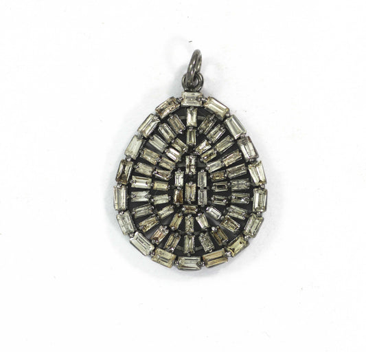 Pear Shape Diamond Pendant .925 Oxidized Sterling Silver Diamond Pendant, Genuine handmade pave diamond Pendant .
