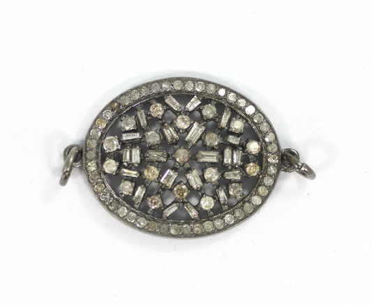 Oval Shape Diamond Pendant .925 Oxidized Sterling Silver Diamond Pendant, Genuine handmade pave diamond Pendant.