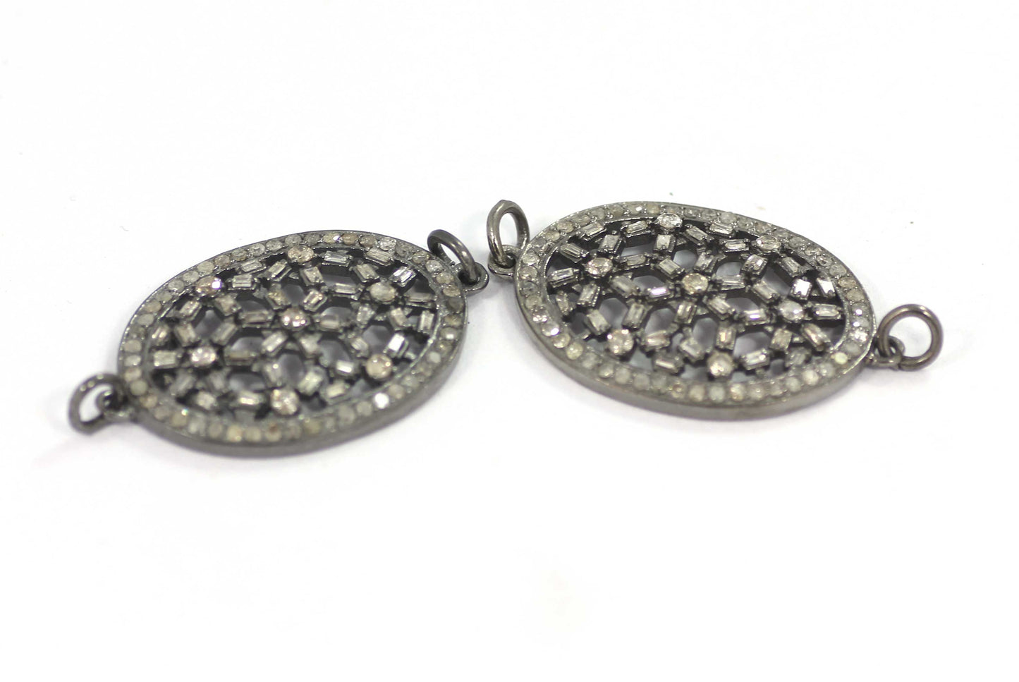 Oval Shape Diamond Pendant .925 Oxidized Sterling Silver Diamond Pendant, Genuine handmade pave diamond Pendant.