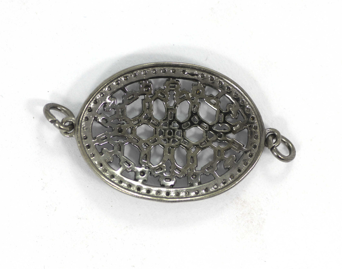 Oval Shape Diamond Pendant .925 Oxidized Sterling Silver Diamond Pendant, Genuine handmade pave diamond Pendant.