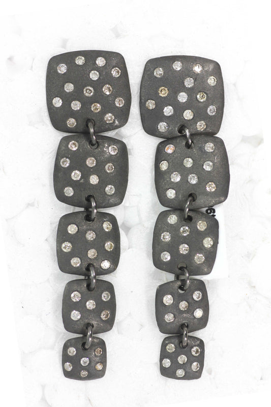 Silver Diamond Earring .925 Oxidized Sterling Silver Diamond Earring, Genuine handmade pave diamond Earring .
