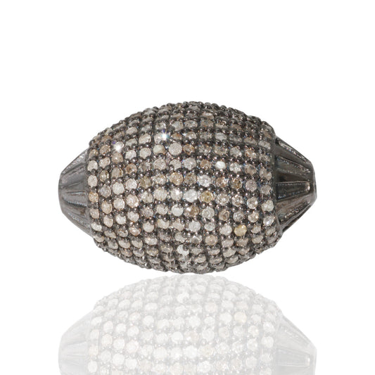 Roundel Diamond Bead .925 Oxidized Sterling Silver Diamond Beads, Genuine handmade pave diamond Beads Size Approx 0.80"(13 x 20 MM)