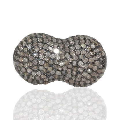 Nuggets Pave Diamond Bead .925 Oxidized Sterling Silver Diamond Beads, Genuine handmade pave diamond Beads Size Approx 0.72"(10 x 18 MM)
