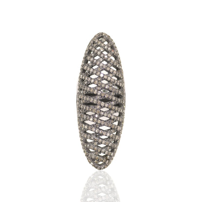 Pave Diamond Ring .925 Oxidized Sterling Silver Diamond Ring, Genuine handmade pave diamond Ring Size Approx 1.56"(39 MM)