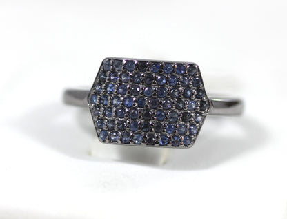 Diamond Hexagon Diamond Ring, Pave Diamond Ring, Pave Hexagon Ring, Approx 8 x 13mm. Sterling Silver