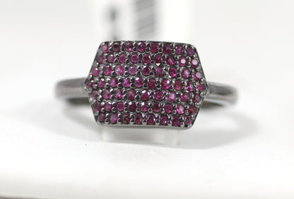 Diamond Hexagon Diamond Ring, Pave Diamond Ring, Pave Hexagon Ring, Approx 8 x 13mm. Sterling Silver