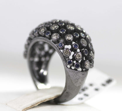 Silver Pave Diamond Ring .925 Oxidized Sterling Silver Diamond Ring, Genuine handmade pave diamond Ring