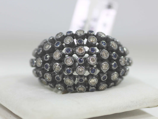 Silver Pave Diamond Ring .925 Oxidized Sterling Silver Diamond Ring, Genuine handmade pave diamond Ring